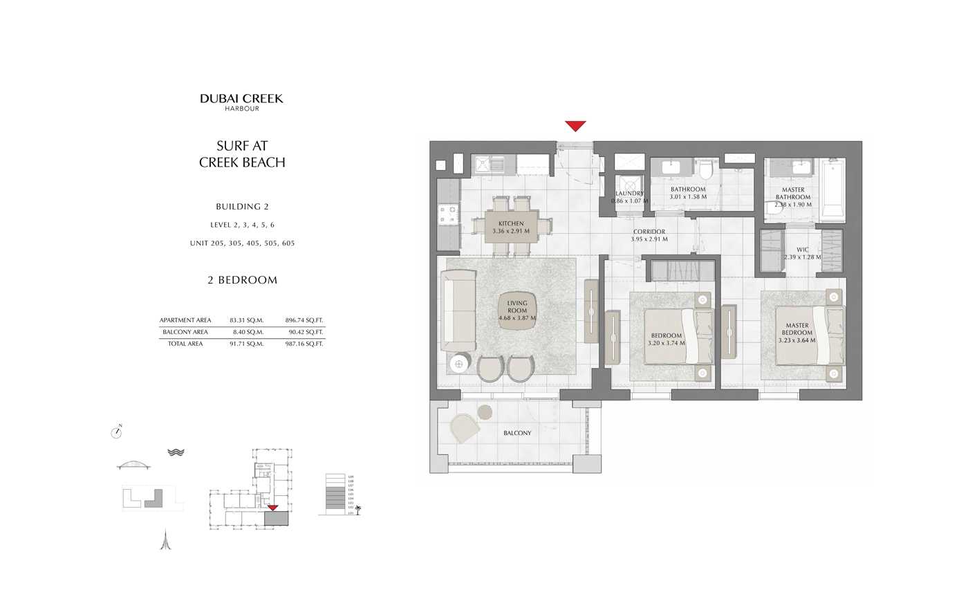 Building 2, 2 Bedroom Level 2, 3, 4, 5, 6, Size 987 Sqft
